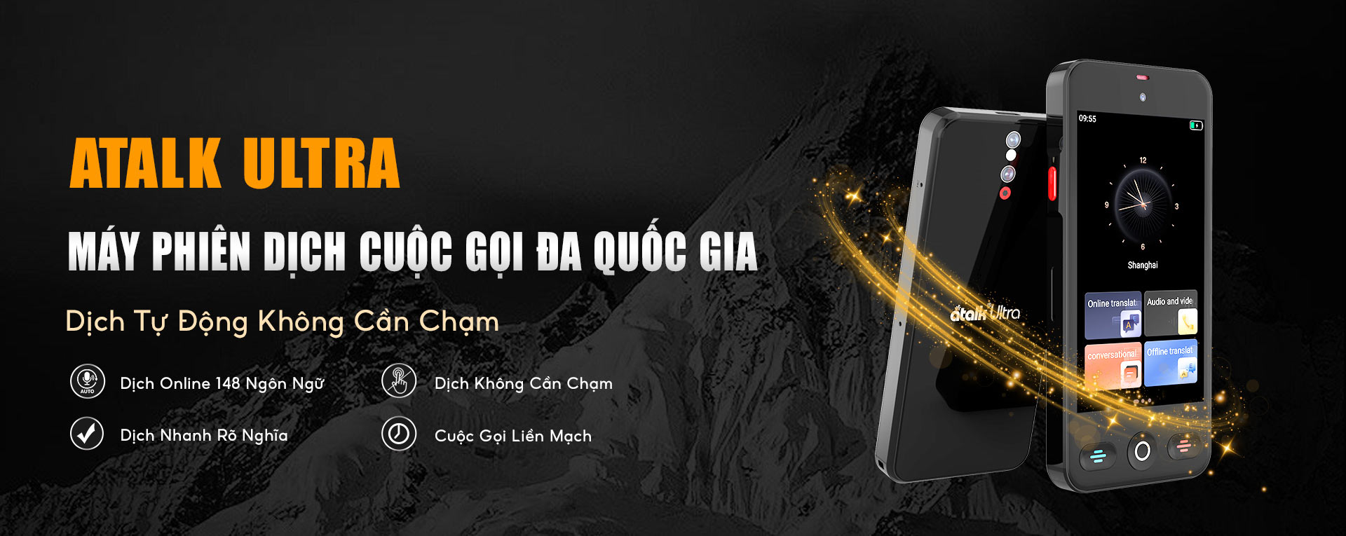 Máy Phiên Dịch Trực Tiếp ATalk Ultra - Dịch Cuộc Gọi Đa Quốc Gia - Dịch Tự Động Không Cần Chạm