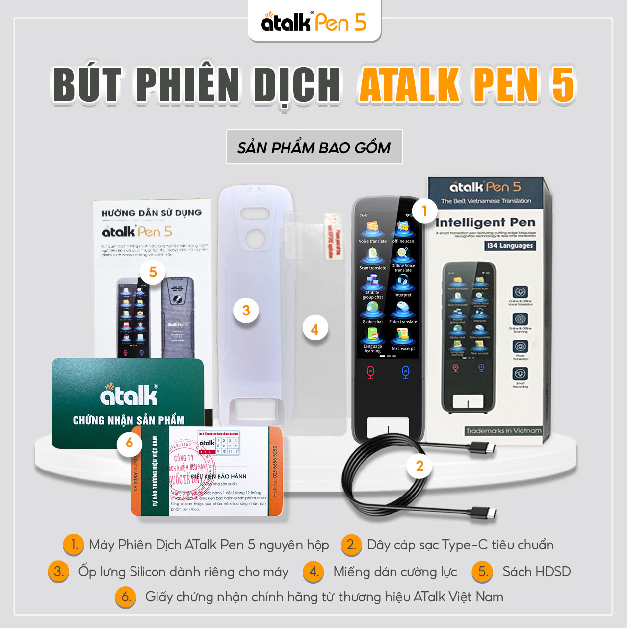 Bên Trong Hộp Bút Dịch Ngôn Ngữ ATalk Pen 5 Gồm Những Gì