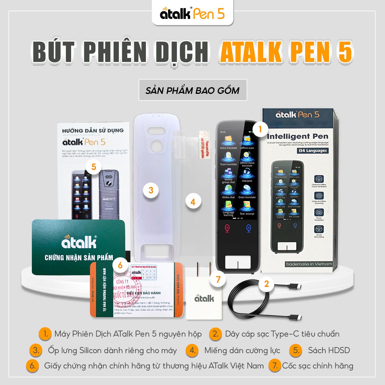 Bộ Sản Phẩm Bút Quét Dịch AI ATalk Pen 5 Có Những Gì