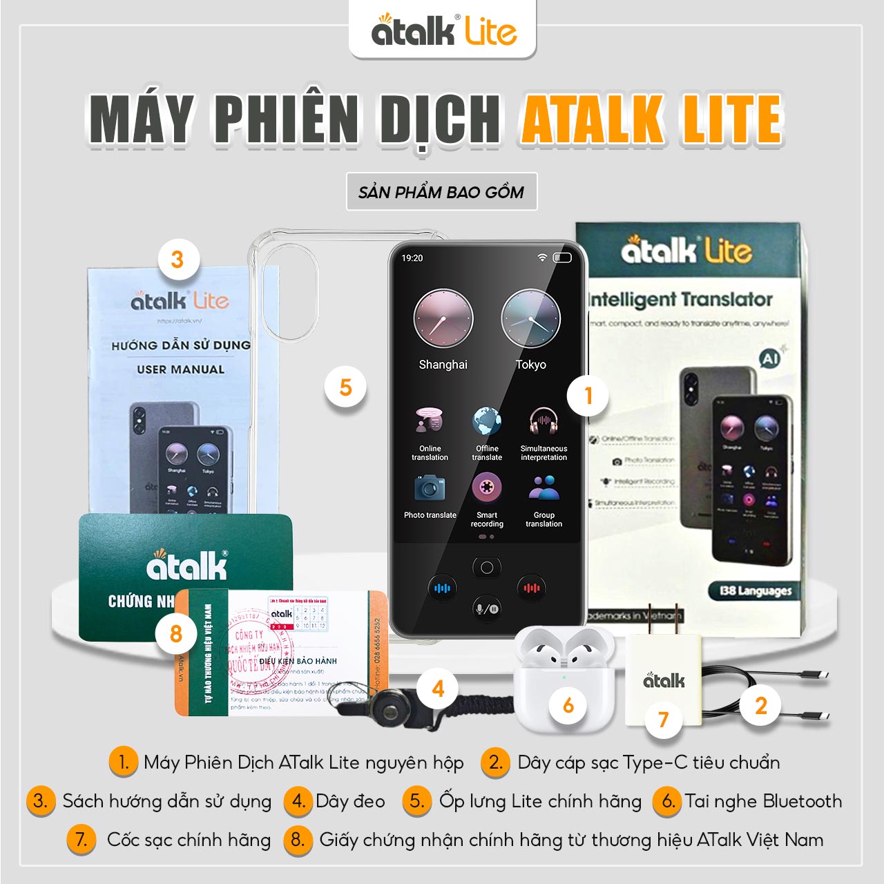 Bộ Sản Phẩm Đi Kèm Khi Sở Hữu Máy Thông Dịch ATalk Lite