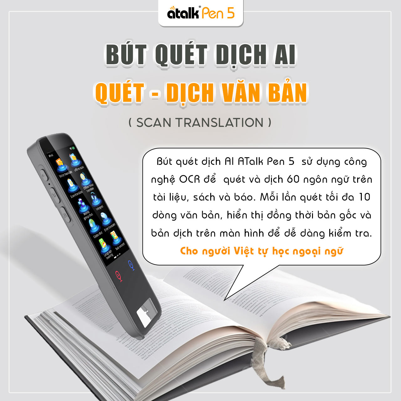 Bút Quét Dịch Đa Ngôn Ngữ ATalk Pen 5 Được Tích Hợp Công Nghệ OCR
