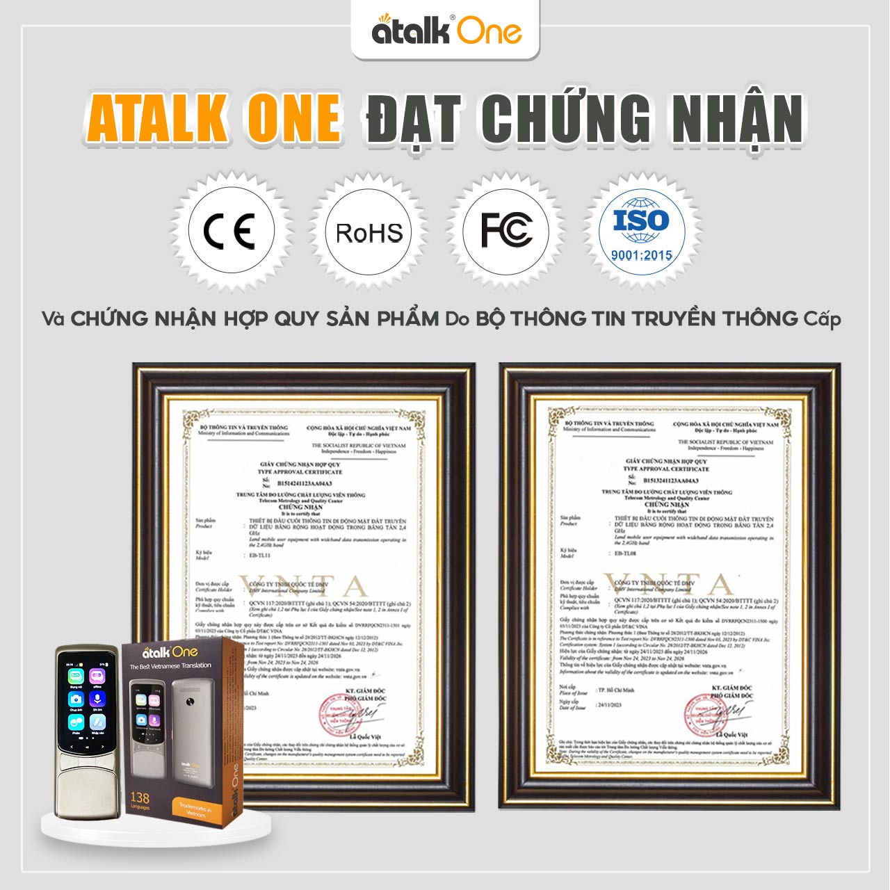 Các Chứng Nhận Của Máy Thông Dịch ATalk One