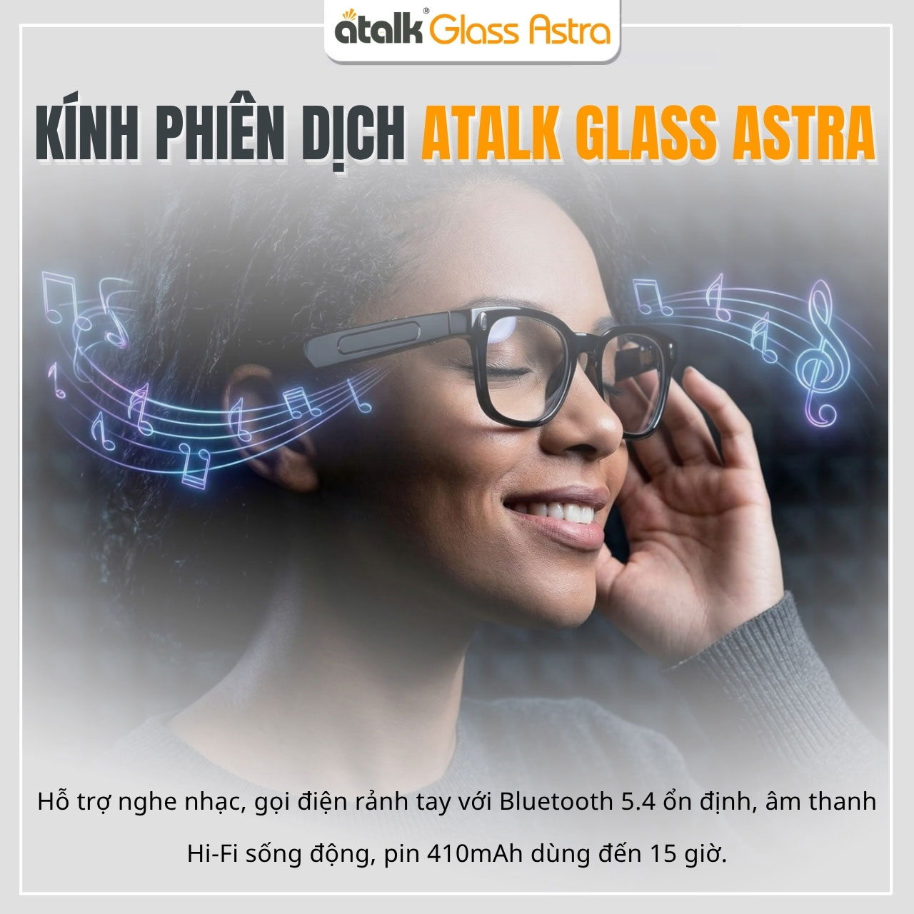 Kính Phiên Dịch AI ATalk Glass Astra Cho Phép Kết Nối Không Dây Hiện Đại