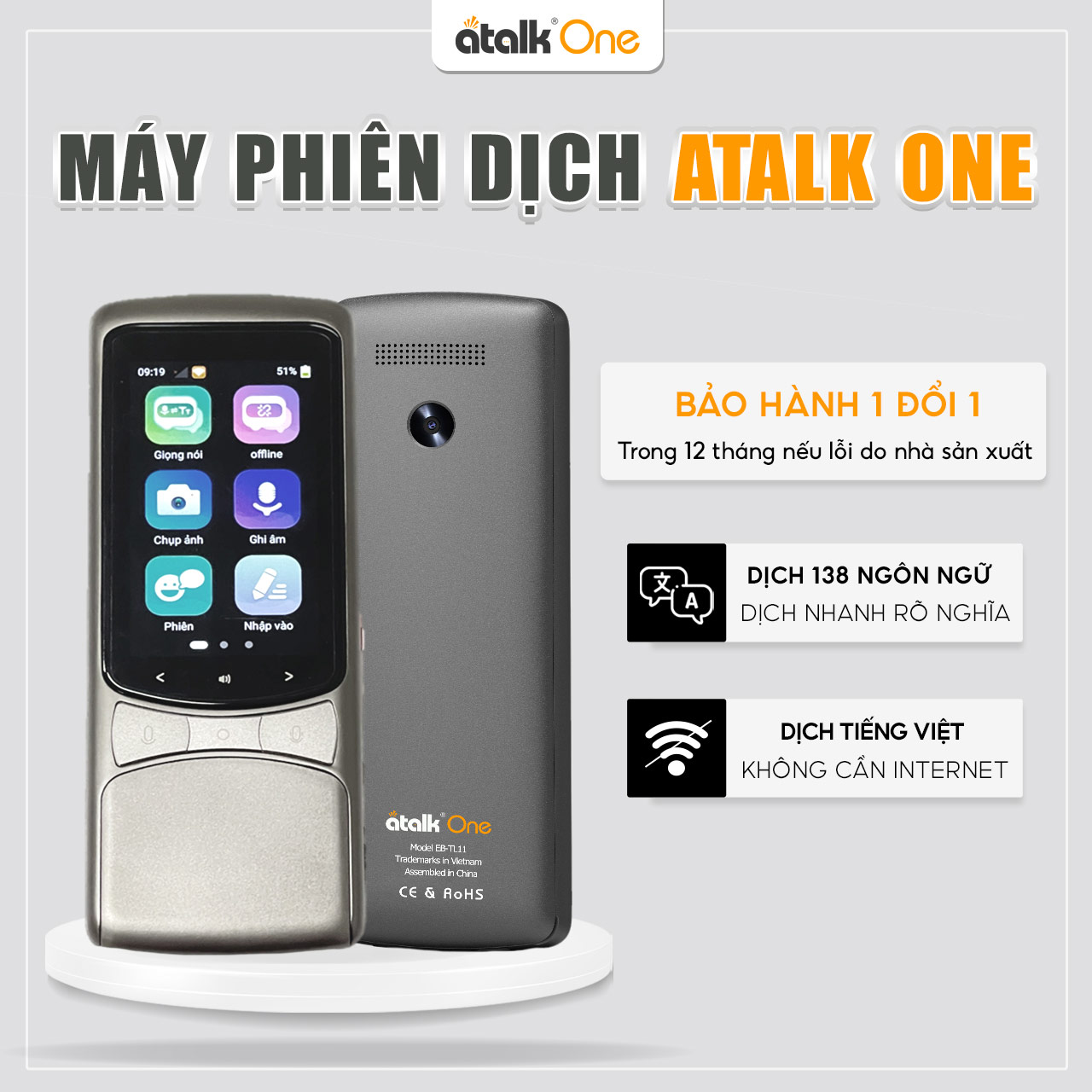 Máy Phiên Dịch 138 Ngôn Ngữ ATalk One