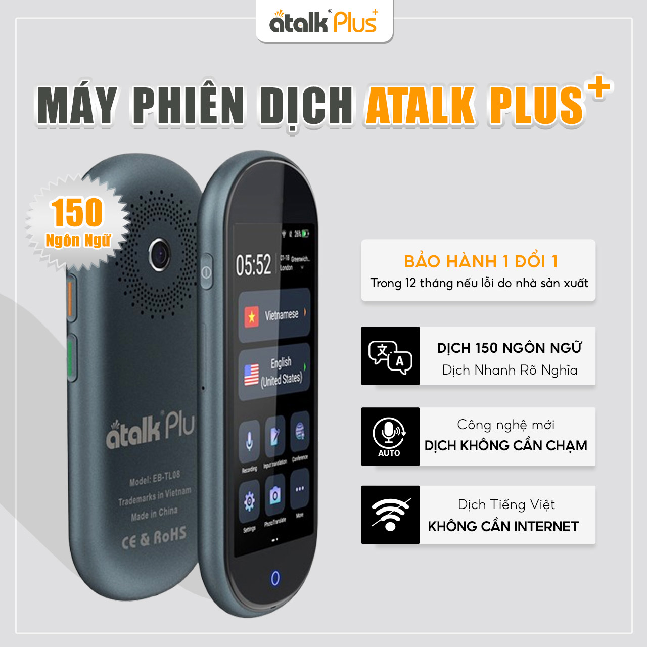 Máy Phiên Dịch Cao Cấp ATalk Plus+ - Giúp Người Việt Tự Tin Giao Tiếp Quốc Tế
