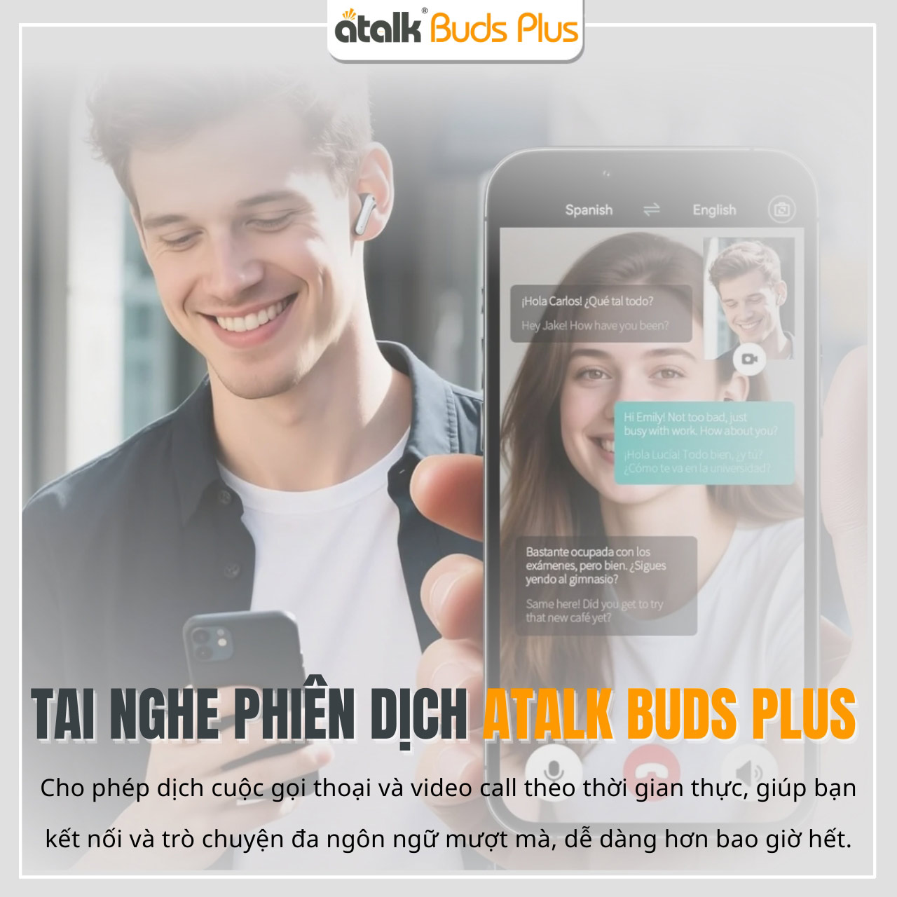 Máy Phiên Dịch Đeo Tai ATalk Buds Plus Hỗ Trợ Dịch Cuộc Gọi Thoại Và Video Trong Thời Gian Thực