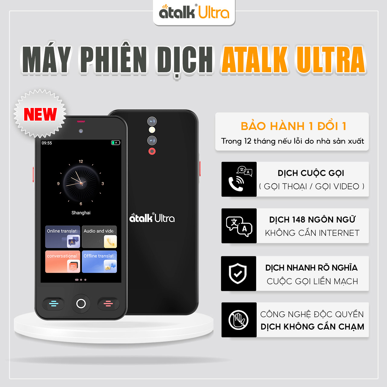 Máy Thông Dịch Ngôn Ngữ ATalk Ultra - Dịch Cuộc Gọi Đa Quốc Gia - Dịch Tự Động Không Cần Chạm