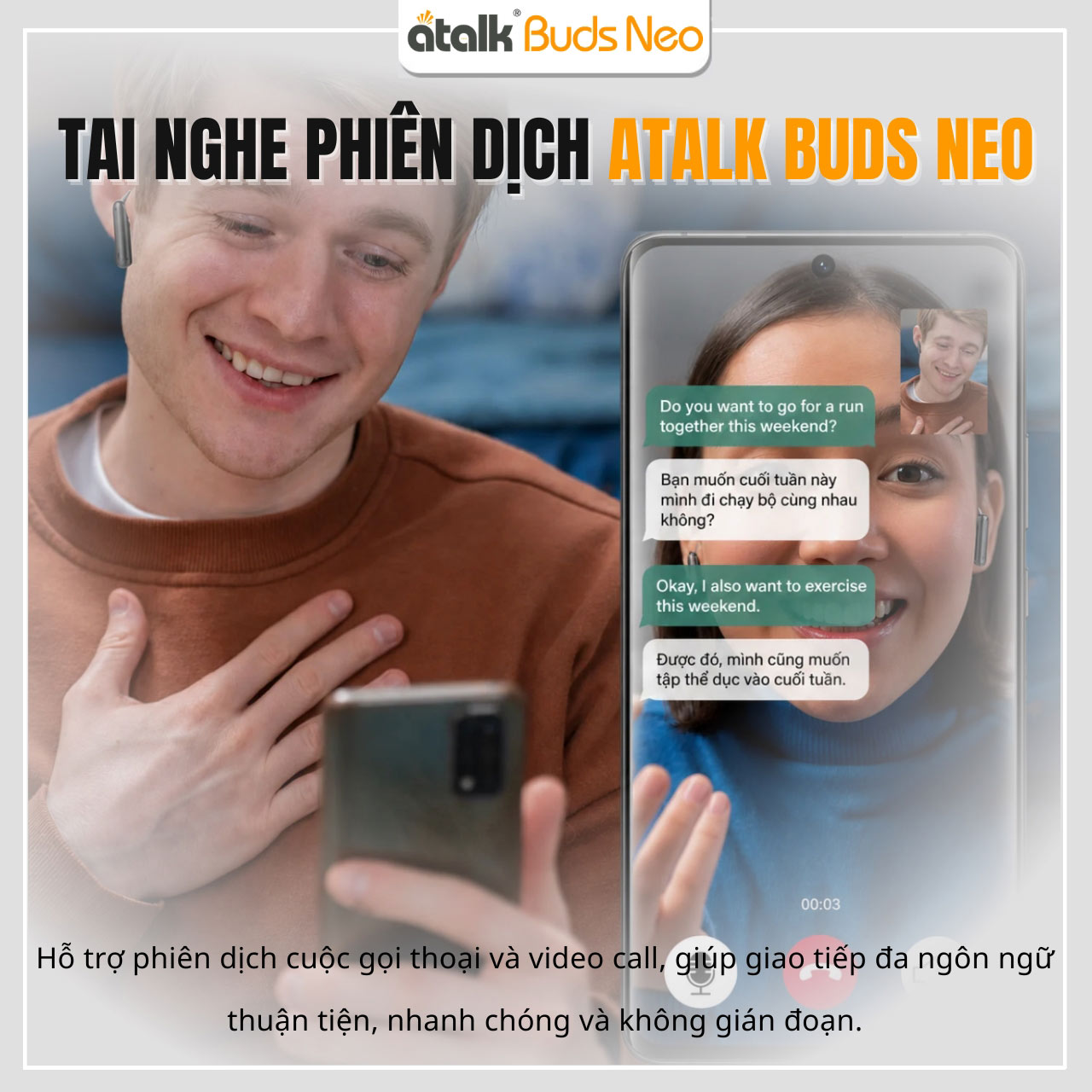 Tai Nghe AI ATalk Buds Neo Hỗ Trợ Phiên Dịch Cuộc Gọi Tiện Lợi