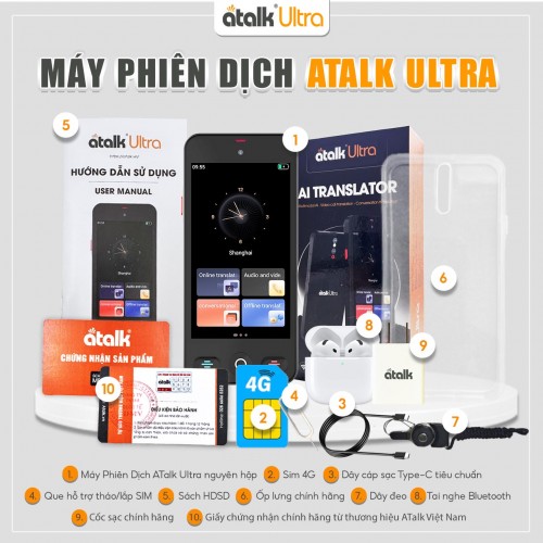 Bộ Sản Phẩm Đi Kèm Khi Mua Máy Dịch Cuộc Gọi ATalk Ultra