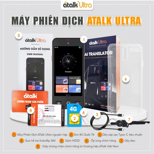 Bộ Sản Phẩm Máy Phiên Dịch ATalk Ultra Gồm Những Gì