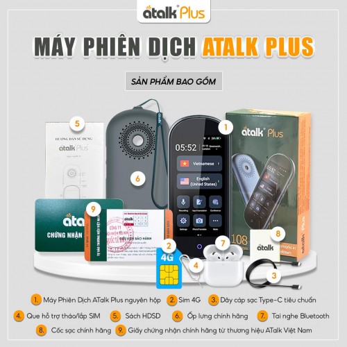 Bộ Sản Phẩm Nhận Được Khi Sở Hữu Máy Thông Dịch Cầm Tay ATalk Plus