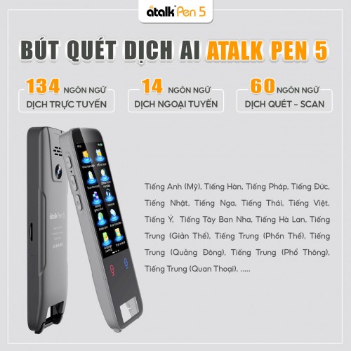 Bút Quét Dịch Trực Tiếp ATalk Pen 5 Hỗ Trợ Dịch Thuật Đa Ngôn Ngữ