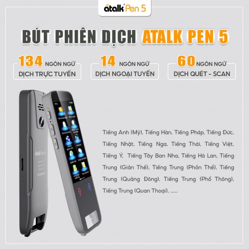 Bút Thông Dịch ATalk Pen 5 Hỗ Trợ Dịch Online 134 Ngôn Ngữ Và 14 Ngôn Ngữ Offline