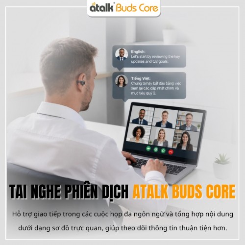 Tai Nghe Phiên Dịch Thông Minh ATalk Buds Core Hỗ Trợ Dịch Hội Nhóm Đa Ngôn Ngữ