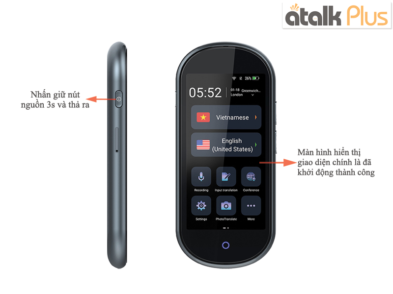 Cách khởi động máy phiên dịch Atalk Plus