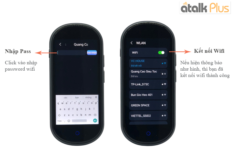 Trạng thái kết nối Wifi thành công trên Atalk Plus