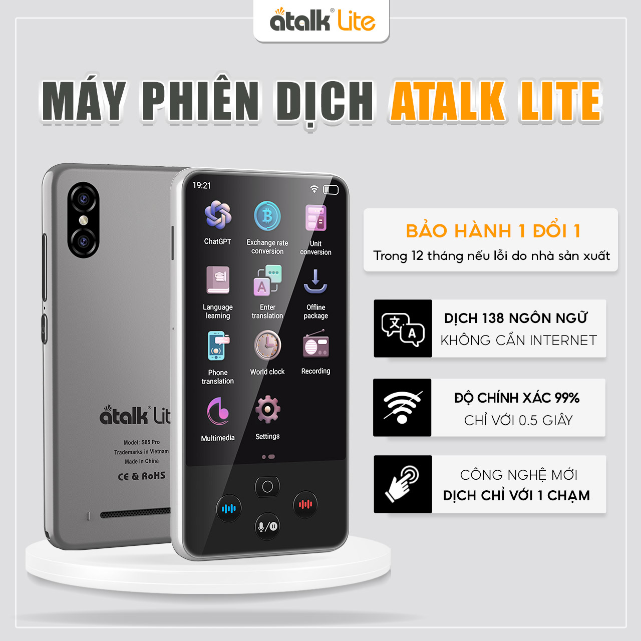 ATalk Lite - Máy Phiên Dịch Không Cần Kết Nối Mạng - Nhỏ Gọn - Tiết Kiệm