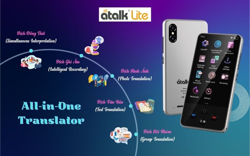 Máy phiên dịch cầm tay ATalk Lite tích hợp đa tính năng dịch thuật ngôn ngữ Máy phiên dịch cầm tay ATalk Lite tích hợp đa tính năng dịch thuật ngôn ngữ