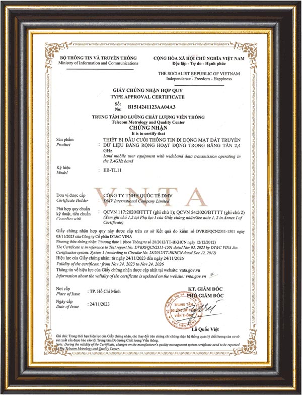 Giấy chứng nhận máy phiên dịch tự động Atalk One là sản phẩm hợp quy được cấp bởi BỘ Thông Tin & Truyền thông Việt Nam