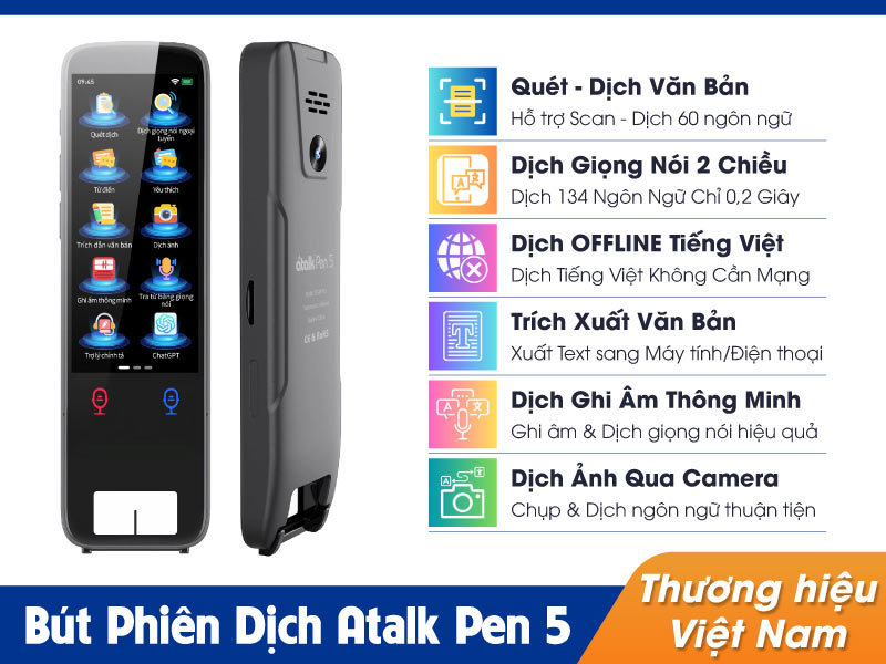 Bút dịch thuật ngôn ngữ Atalk Pen 5 Tích hợp đa tính năng phiên dịch Bút dịch thuật ngôn ngữ Atalk Pen 5 Tích hợp đa tính năng phiên dịch