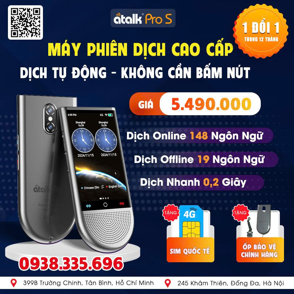 ATalk Pro S - Máy Phiên Dịch Cao Cao Cấp -  Dịch Tự Động 148 Ngôn Ngữ - Không Cần Bấm Nút ATalk Pro S - Máy Phiên Dịch Cao Cao Cấp -  Dịch Tự Động 148 Ngôn Ngữ - Không Cần Bấm Nút
