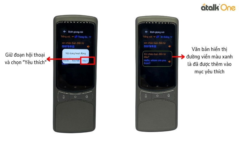 Hướng dẫn sử dụng chức năng yêu thích trên máy dịch Atalk One