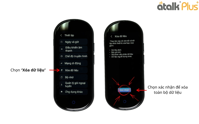 Quy Trình Xóa Dữ Liệu Trên Máy Dịch Ngôn Ngữ Cầm Tay ATalk Plus+ 150