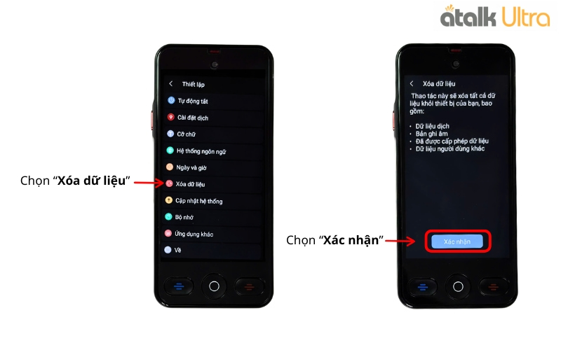 Hướng Dẫn Cách Xóa Dữ Liệu Trên Máy Phiên Dịch Cuộc Gọi ATalk Ultra