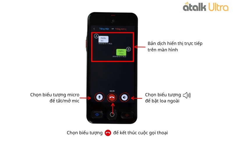 Cách Dịch Cuộc Gọi Thoại Trên Máy Dịch Đa Ngôn Ngữ ATalk Ultra
