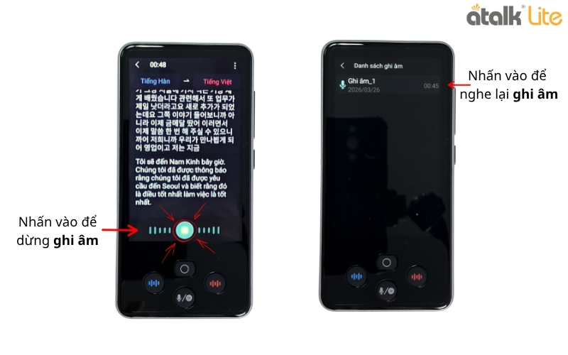 Cách Dùng Dịch Ghi Âm Trên Máy Phiên Dịch Cầm Tay ATalk Lite