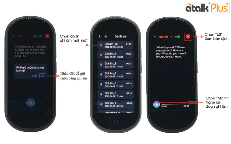 Hướng dẫn sử dụng tính năng dịch ghi âm trên máy phiên dịch Atalk Plus+ [New Version 16GB]