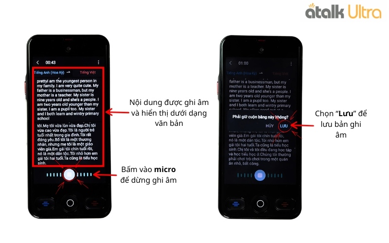 Cách Dịch Ghi Âm Trên Máy Phiên Dịch Cuộc Gọi ATalk Ultra