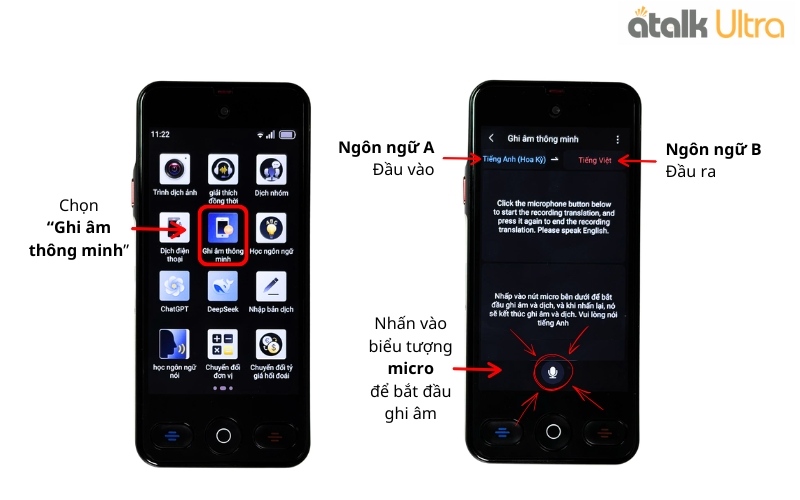 Hướng Dẫn Cách Dịch Ghi Âm Trên Máy Dịch Thuật Tự Động ATalk Ultra