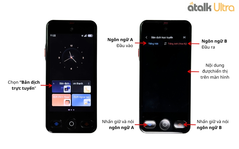 Hướng Dẫn Sử Dụng Tính Năng Dịch Giọng Nói 2 Chiều Trực Tuyến Trên Máy Dịch Ngôn Ngữ ATalk Ultra