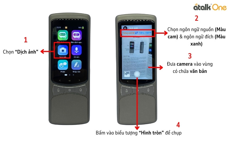 Các bước sử dụng chức năng dịch ảnh trên máy phiên dịch ATalk One
