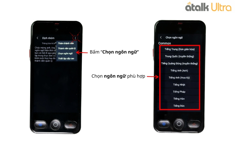 Cách Chọn Ngôn Ngữ Khi Sử Dụng Tính Năng Dịch Hội Nhóm Trên ATalk Ultra