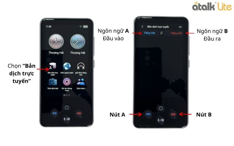 Hướng Dẫn Sử Dụng Tính Năng Dịch Trực Tuyến Trên Máy Phiên Dịch ATalk Lite