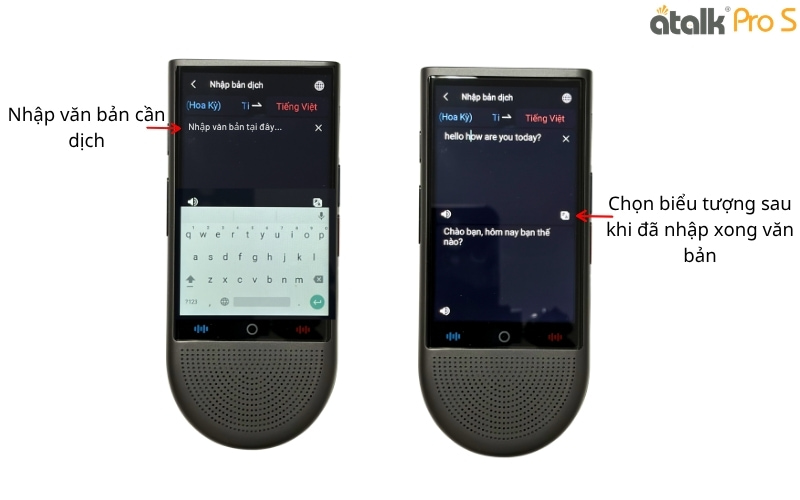 Cách Dịch Văn Bản Trên Máy Dịch Ngôn Ngữ Cầm Tay ATalk Pro S