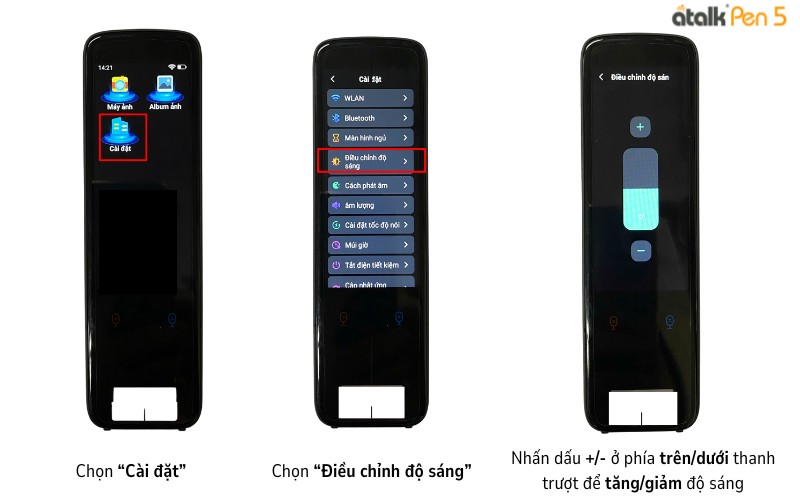 Điều chỉnh độ sáng cho bút quét dịch 2 chiều ATalk Pen 5 Điều chỉnh độ sáng cho bút quét dịch 2 chiều ATalk Pen 5