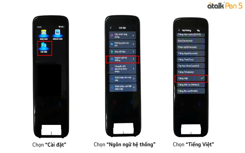 Thiết lập ngôn ngữ hệ thống cho bút dịch thông minh ATalk Pen 5 Thiết lập ngôn ngữ hệ thống cho bút dịch thông minh ATalk Pen 5