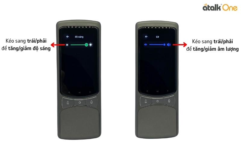 Thanh ngang để điều chỉnh độ sáng và âm lượng cho thiết bị dịch thuật đa ngôn ngữ ATalk One