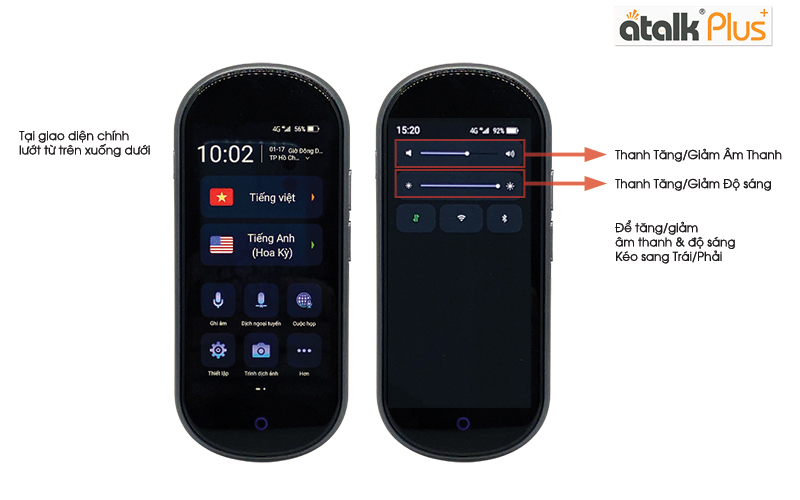 Hướng dẫn cách tăng, giảm âm thanh và độ sáng trên máy phiên dịch đa ngôn ngữ Atalk Plus+ (16GB)