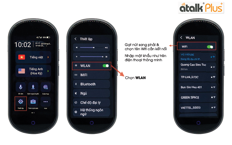 Hướng dẫn kết nối mạng Wifi trên máy phiên dịch cầm tay Atalk Plus+ 16GB